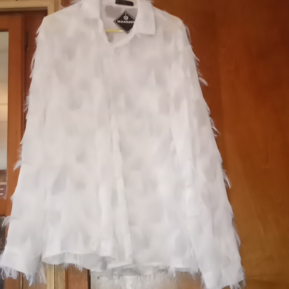 WHATLEES white long sleeve see thru XXL shirt